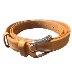 ORVIS Mens Genuine Leather Belt Made in Italy Silver Buckle Tan Size 44in/110cm